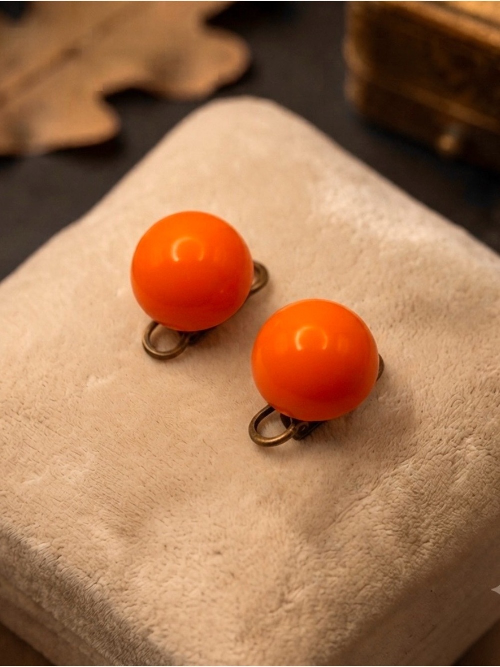 Vintage 1960s Mod Orange Lucite Globe Clip-On Earrings – Stamped Germany